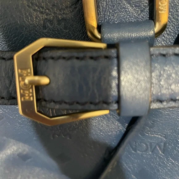MCM Embossed Blue Leather Bag with original crossbody strap